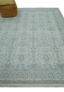 Antique Distress finish Silver, Teal and Brown Hand Knotted Traditional 8x10 wool Rug by The Rug Decor
