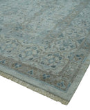 Antique Distress finish Silver, Teal and Brown Hand Knotted Traditional 8x10 wool Rug by The Rug Decor
