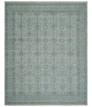 Antique Distress finish Silver, Teal and Brown Hand Knotted Traditional 8x10 wool Rug by The Rug Decor