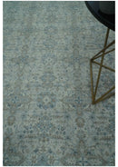 Antique Distress finish Silver, Teal and Brown Hand Knotted Traditional 8x10 wool Rug by The Rug Decor