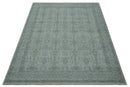 Antique Distress finish Silver, Teal and Brown Hand Knotted Traditional 8x10 wool Rug by The Rug Decor