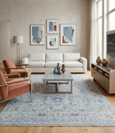 Wool Oushak Hand Knotted Area Rug Aqua Beige Brown Low Pile - Distressed Vintage