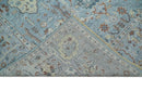 Antique Distressed finished Aqua, Beige and Brown Hand Knotted Low Pile Wool Area Rug