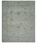 Antique Distressed look Beige and Charcoal Low Pile Multi Size Oushak wool Area Rug