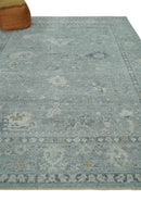 Distressed finished 8x10 Gray and Silver Low Pile wool Rug