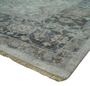 Antique Distressed style Ivory, Charcoal and Beige Low Pile 8x10 wool Area Rug
