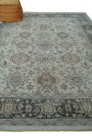 Antique Distressed style Ivory, Charcoal and Beige Low Pile 8x10 wool Area Rug