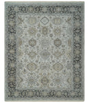 Antique Distressed style Ivory, Charcoal and Beige Low Pile 8x10 wool Area Rug