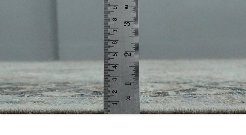 Antique Distressed style Ivory, Charcoal and Beige Low Pile 8x10 wool Area Rug