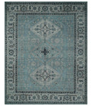 Antique Finish Hand Knotted 8x10 Blue, Silver and Charcoal Traditional Low Pile Wool Area Rug by The Rug Decor