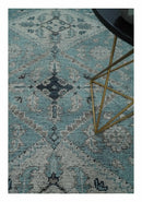 Antique Finish Hand Knotted 8x10 Blue, Silver and Charcoal Traditional Low Pile Wool Area Rug by The Rug Decor
