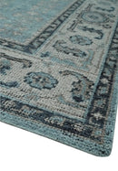 Antique Finish Hand Knotted 8x10 Blue, Silver and Charcoal Traditional Low Pile Wool Area Rug by The Rug Decor