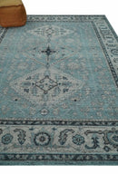 Antique Finish Hand Knotted 8x10 Blue, Silver and Charcoal Traditional Low Pile Wool Area Rug by The Rug Decor