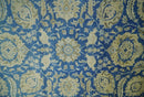 Antique Finish Oushak 8x10 Hand Knotted Blue and Beige Traditional Wool Area Rug