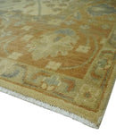 Antique Floral Beige, Olive and Rust Hand knotted Oriental Oushak 8x10 wool Area rug