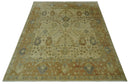 Antique Floral Beige, Olive and Rust Hand knotted Oriental Oushak 8x10 wool Area rug