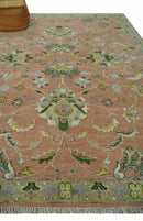 Antique Floral Peach, Green, Mustard and Ivory Hand Knotted 9x12 wool area Rug by The Rug Decor