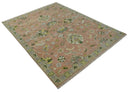 Antique Floral Peach, Green, Mustard and Ivory Hand Knotted 9x12 wool area Rug by The Rug Decor