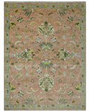 Antique Floral Peach, Green, Mustard and Ivory Hand Knotted 9x12 wool area Rug by The Rug Decor