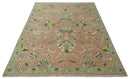 Antique Floral Peach, Green, Mustard and Ivory Hand Knotted 9x12 wool area Rug by The Rug Decor