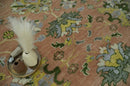 Antique Floral Peach, Green, Mustard and Ivory Hand Knotted 9x12 wool area Rug by The Rug Decor