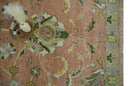 Antique Floral Peach, Green, Mustard and Ivory Hand Knotted 9x12 wool area Rug by The Rug Decor