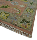 Antique Floral Peach, Green, Mustard and Ivory Hand Knotted 9x12 wool area Rug by The Rug Decor