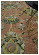 Antique Floral Peach, Green, Mustard and Ivory Hand Knotted 9x12 wool area Rug by The Rug Decor