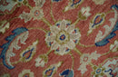 Antique Floral Style Rust, Teal, Ivory and Olive Hand Knotted Oriental Oushak 8x10 Wool Area Rug by The Rug Decor