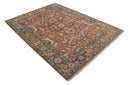 Antique Floral Style Rust, Teal, Ivory and Olive Hand Knotted Oriental Oushak 8x10 Wool Area Rug by The Rug Decor