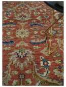 Antique Floral Style Rust, Teal, Ivory and Olive Hand Knotted Oriental Oushak 8x10 Wool Area Rug by The Rug Decor