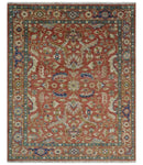 Antique Floral Style Rust, Teal, Ivory and Olive Hand Knotted Oriental Oushak 8x10 Wool Area Rug by The Rug Decor