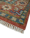 Antique Floral Style Rust, Teal, Ivory and Olive Hand Knotted Oriental Oushak 8x10 Wool Area Rug by The Rug Decor