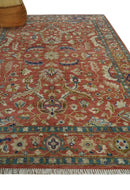 Antique Floral Style Rust, Teal, Ivory and Olive Hand Knotted Oriental Oushak 8x10 Wool Area Rug by The Rug Decor