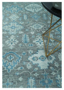 Antique Gray and Blue Oushak Area Rug 8x10 - Hand Knotted Turkish Wool by The Rug Decor
