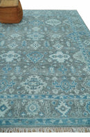 Antique Gray and Blue Oushak Area Rug 8x10 - Hand Knotted Turkish Wool by The Rug Decor