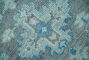 Antique Gray and Blue Hand Knotted 8x10 Oushak Turkish Wool Area Rug