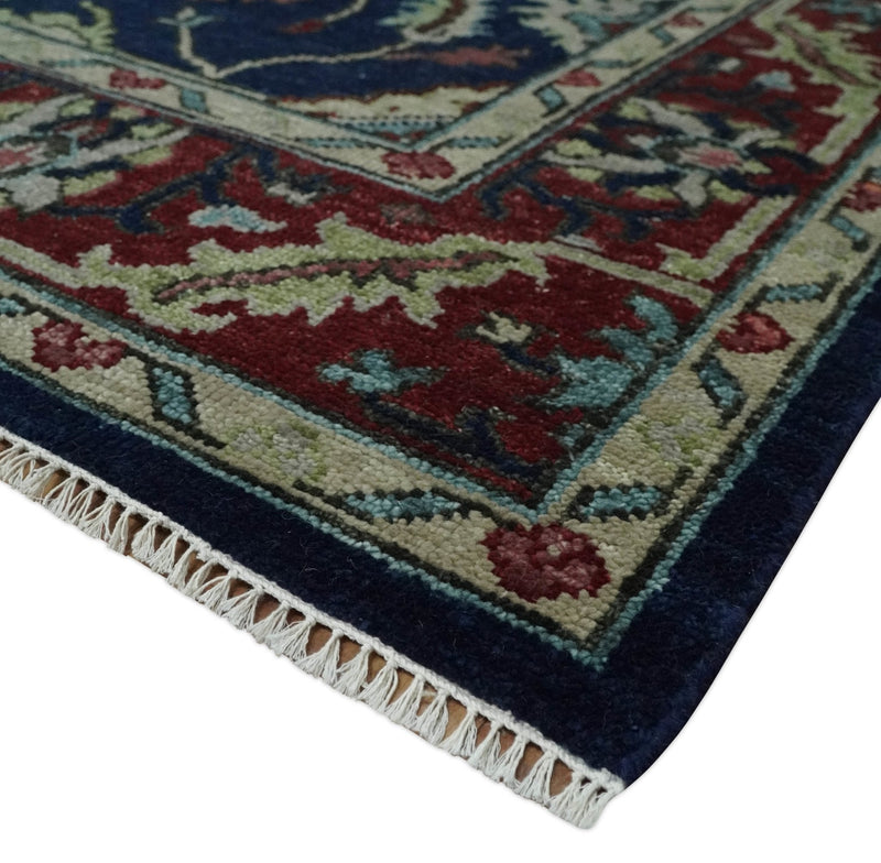 Antique Hand Knotted Blue, Beige and Rust Traditional Oriental Oushak Custom Made Wool Area Rug