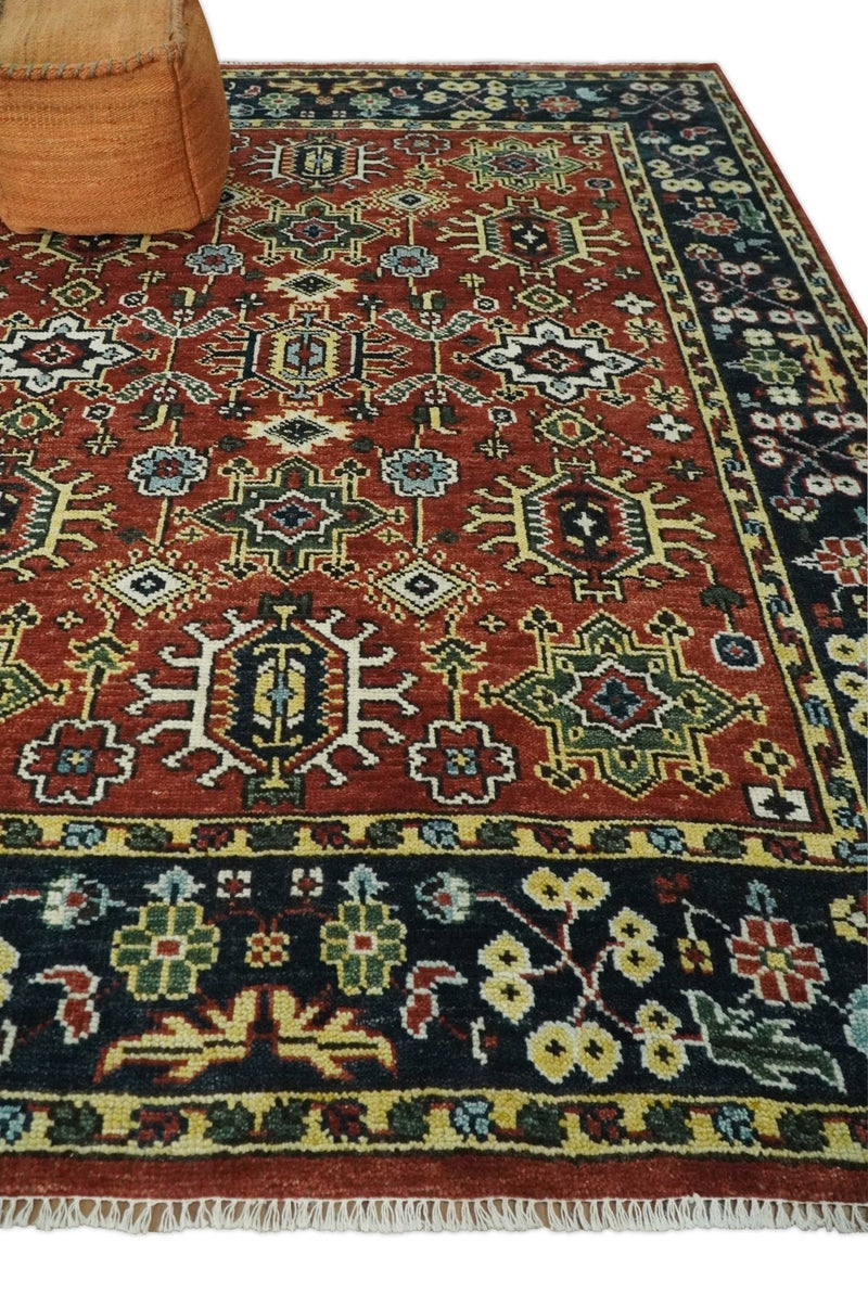 Antique Hand Knotted Brown and Blue Traditional Vintage Style Oushak Custom Made Wool Area Rug