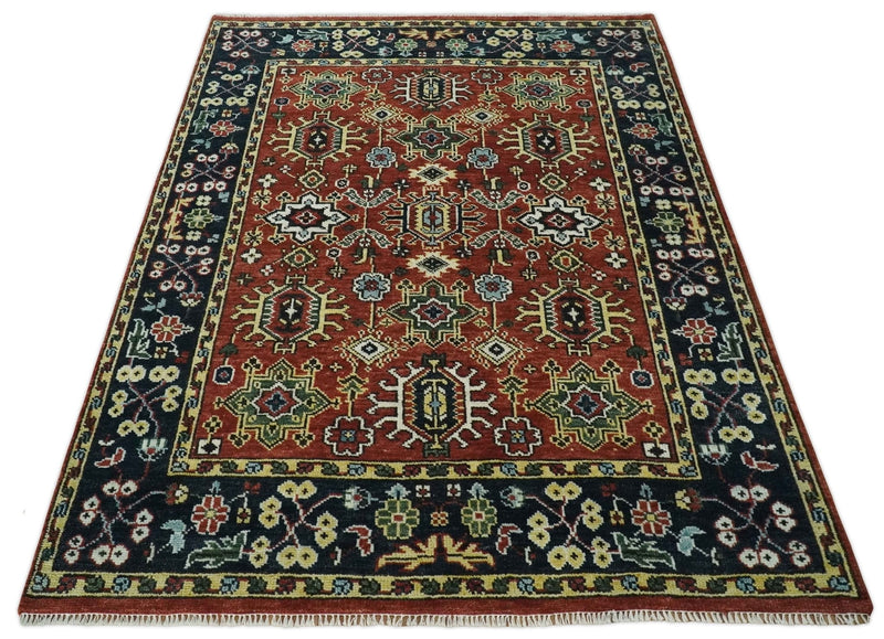 Antique Hand Knotted Brown and Blue Traditional Vintage Style Oushak Custom Made Wool Area Rug