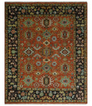 Custom Made Hand Knotted Rust and Black Traditional Wool Rug