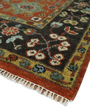 Hand Knotted Handspun Wool Rug Rust and Black - Oushak Inspired