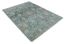 Antique Hand Knotted 8x10 Blue, Beige and Rust Traditional Oushak Wool Rug | TRD2782810S by The Rug Decor