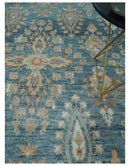 Antique Hand Knotted 8x10 Blue, Beige and Rust Traditional Oushak Wool Rug | TRD2782810S by The Rug Decor