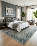 Beige Charcoal Silver Hand Knotted Wool Area Rug - Traditional Oushak