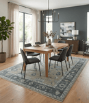 Beige Charcoal Silver Hand Knotted Wool Area Rug - Traditional Oushak