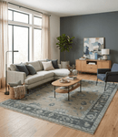 Beige Charcoal Silver Hand Knotted Wool Area Rug - Traditional Oushak
