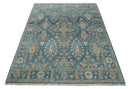 Blue and Beige Oushak Wool Area Rug - Hand Knotted Traditional