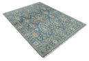 Blue and Beige Oushak Wool Area Rug - Hand Knotted Traditional