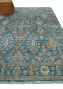 Blue and Beige Oushak Wool Area Rug - Hand Knotted Traditional